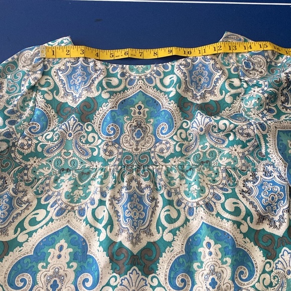 Phoebe Couture Blue & Green Silk Boho Short Sleeves Mini Dress size 8 - Picture 14 of 14